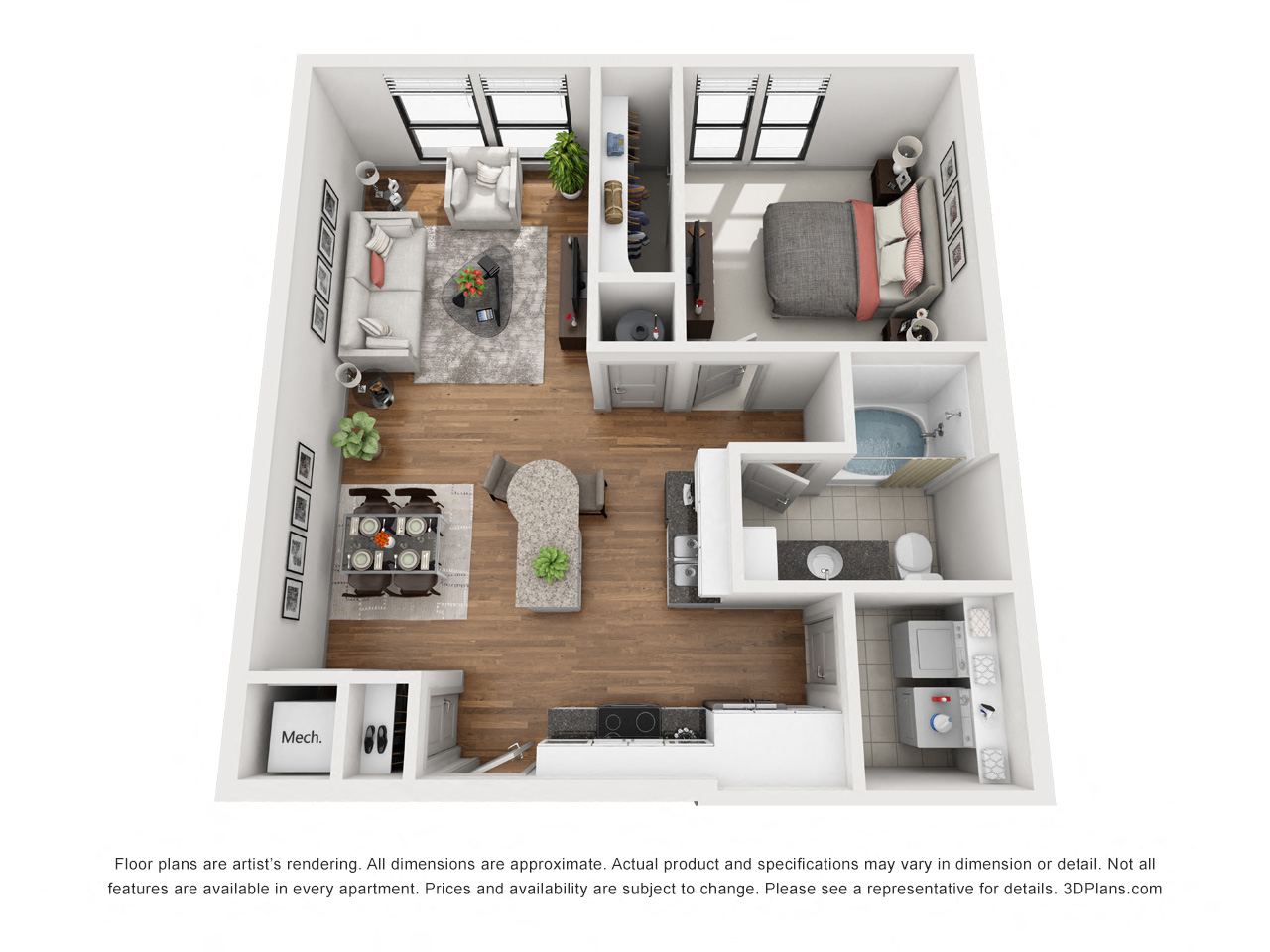 Floor plan for 1 bed, 1 bath, 787 sqft
